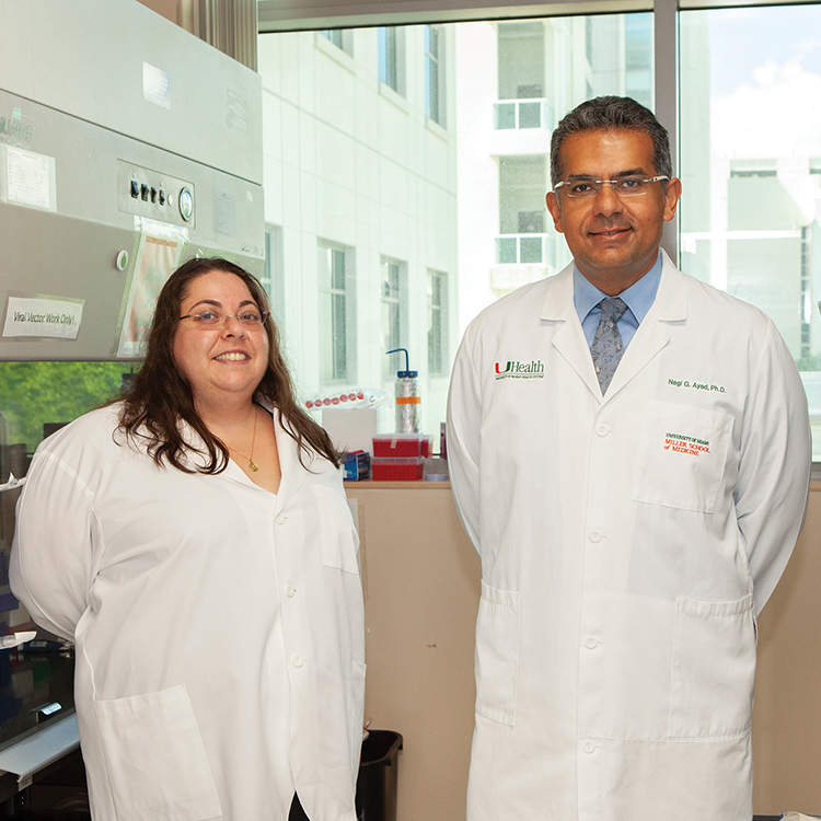 From left, graduate student Marie E. Maloof with Nagi Ayad, Ph.D.