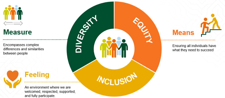 Graphic showing the definition of Diversity, Equity and Inclusion