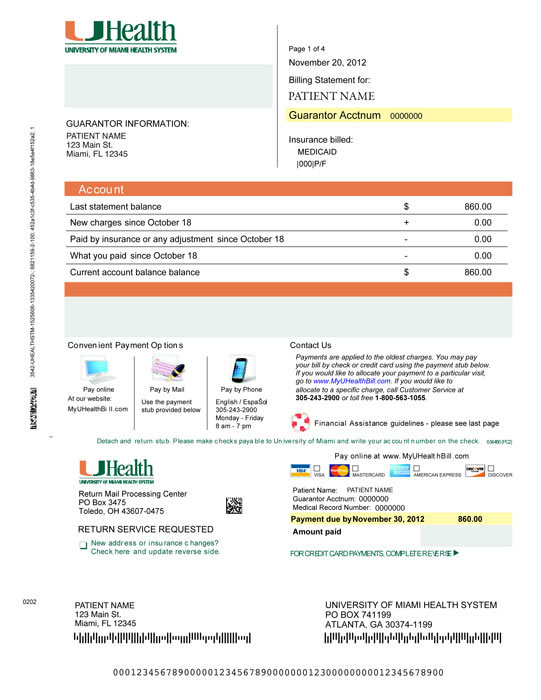 Sample bill from the University of Miami Health System